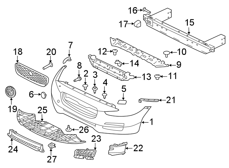 Diagram FRONT BUMPER. BUMPER & COMPONENTS. for your 2015 Jaguar XFR   