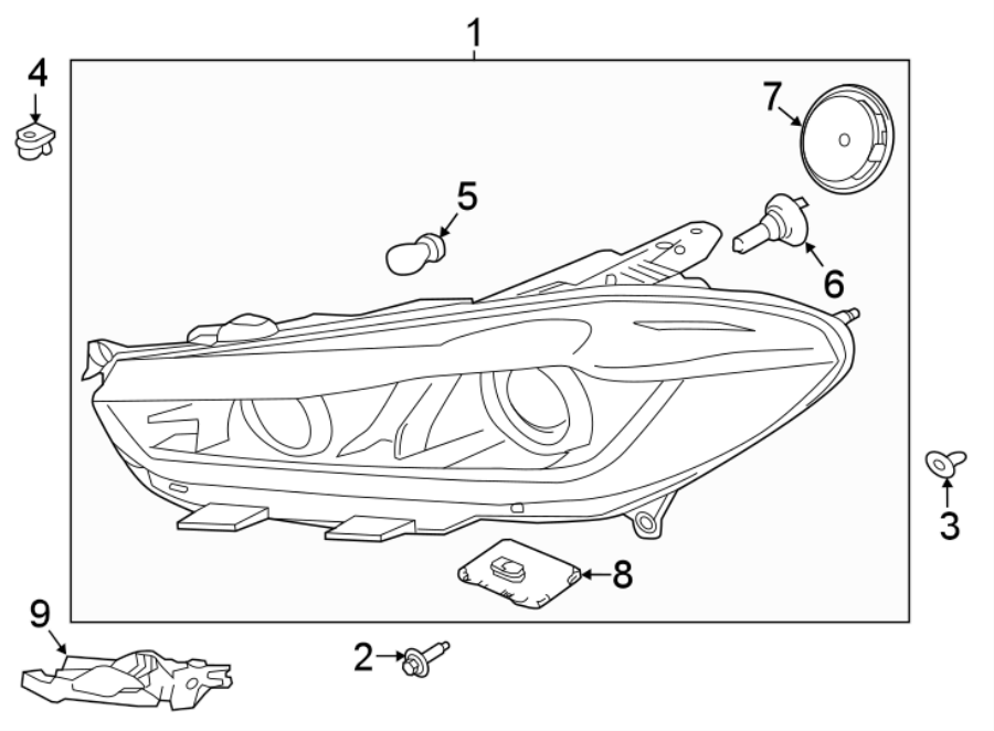 Diagram FRONT LAMPS. HEADLAMP COMPONENTS. for your Jaguar