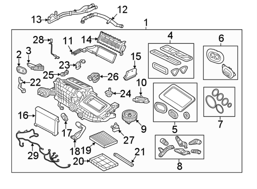 Diagram AIR CONDITIONER & HEATER. EVAPORATOR & HEATER COMPONENTS. for your Jaguar