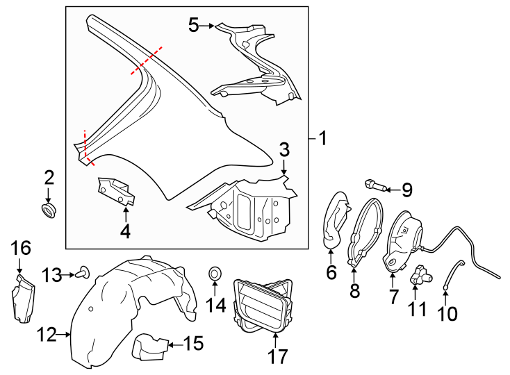 Diagram Trunk lid. Quarter panel & components. for your Jaguar