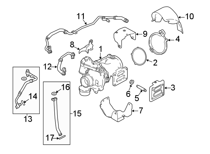 Diagram TURBOCHARGER & COMPONENTS. for your 2018 Jaguar XJR575   