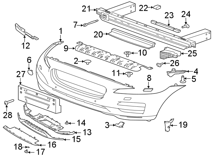 Diagram Front bumper & grille. Bumper & components. for your Jaguar F-Pace  