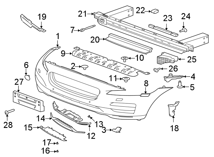 Diagram Front bumper & grille. Bumper & components. for your Jaguar