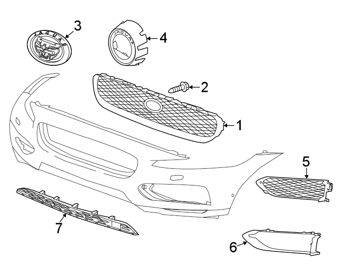 Diagram Front bumper & grille. Grille & components. for your 2014 Jaguar XJR   