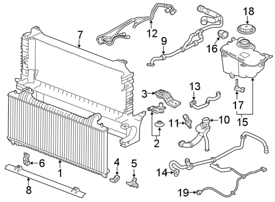 Diagram RADIATOR & COMPONENTS. for your 2011 Jaguar XF   