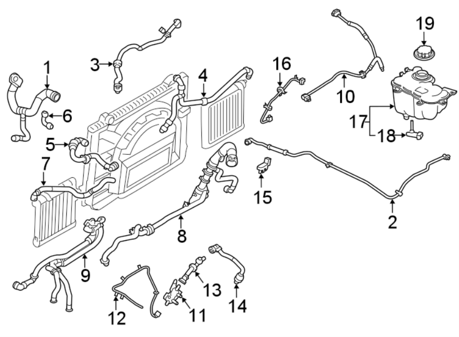 Diagram RADIATOR HOSES. for your 2017 Jaguar F-Pace  Prestige Sport Utility 