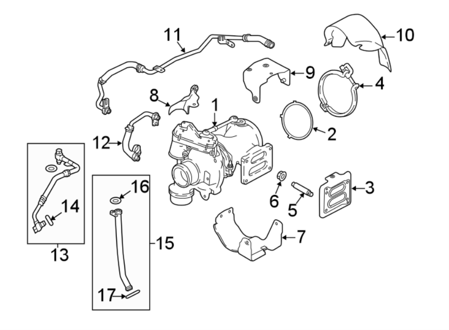 Diagram TURBOCHARGER & COMPONENTS. for your 2021 Jaguar F-Pace   