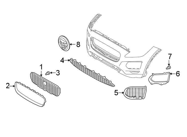 Diagram FRONT BUMPER & GRILLE. GRILLE & COMPONENTS. for your 2014 Jaguar XJR   