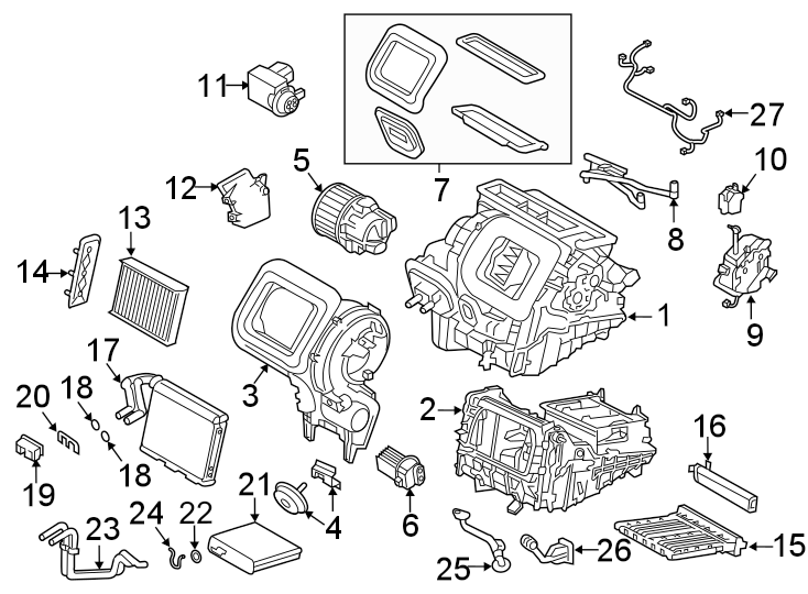 Diagram AIR CONDITIONER & HEATER. EVAPORATOR & HEATER COMPONENTS. for your Jaguar E-Pace  