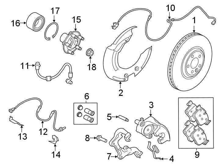 Diagram FRONT SUSPENSION. BRAKE COMPONENTS. for your Jaguar E-Pace  