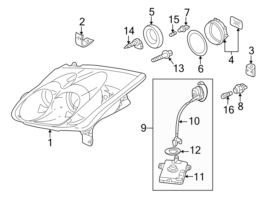 13FRONT LAMPS. HEADLAMP COMPONENTS.https://images.simplepart.com/images/parts/motor/fullsize/4809051.png