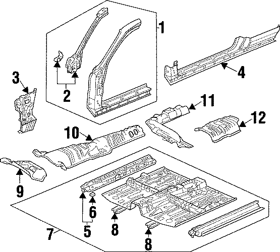 11PILLARS. ROCKER & FLOOR. FLOOR & RAILS. HINGE PILLAR.https://images.simplepart.com/images/parts/motor/fullsize/4810326.png