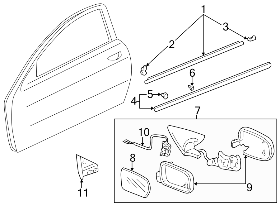 1FRONT DOOR. EXTERIOR TRIM. OUTSIDE MIRRORS.https://images.simplepart.com/images/parts/motor/fullsize/4812415.png