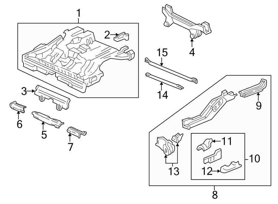 Rear body & floor. Rear suspension. Floor & rails.