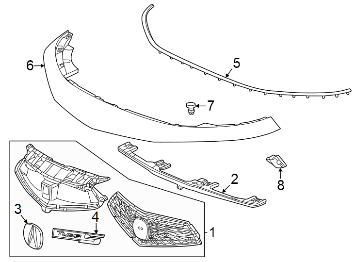 5Front bumper & grille. Grille & components.https://images.simplepart.com/images/parts/motor/fullsize/4813021.png