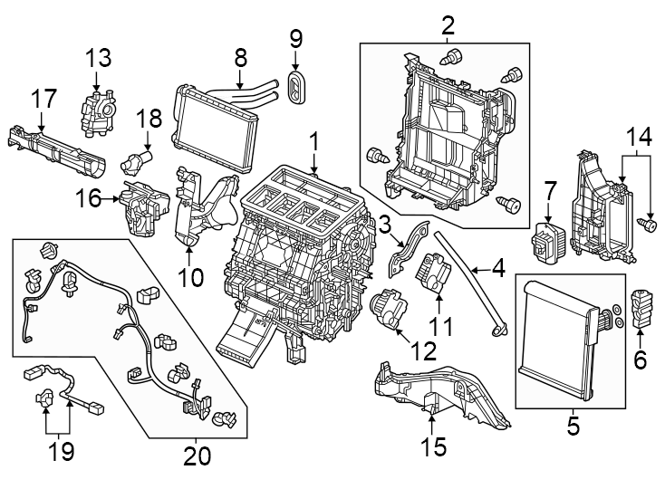 19Air conditioner & heater. Evaporator & heater components.https://images.simplepart.com/images/parts/motor/fullsize/4813075.png