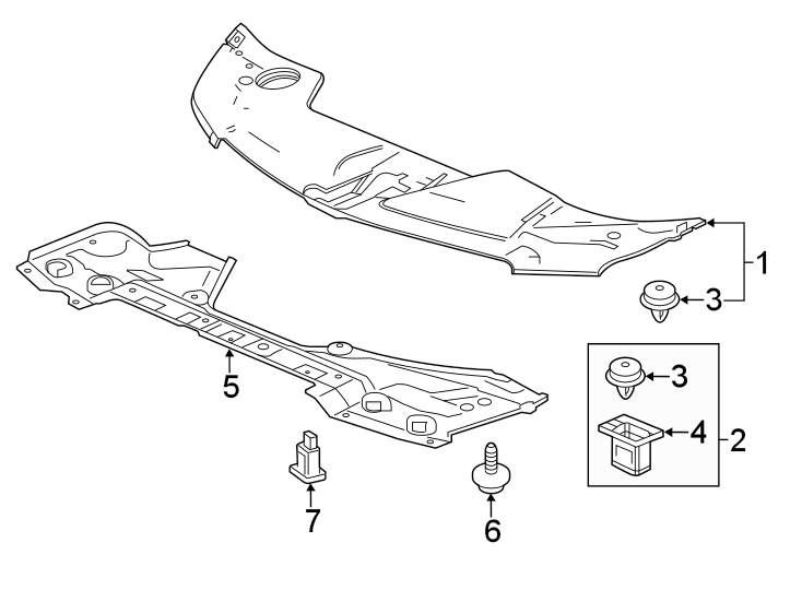 RADIATOR SUPPORT. SPLASH SHIELDS.