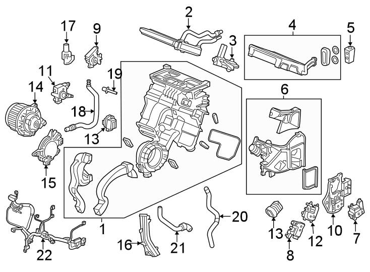 10Air conditioner & heater. Evaporator & heater components.https://images.simplepart.com/images/parts/motor/fullsize/4824075.png