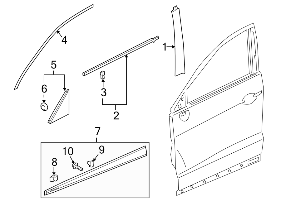 7FRONT DOOR. EXTERIOR TRIM.https://images.simplepart.com/images/parts/motor/fullsize/4841425.png