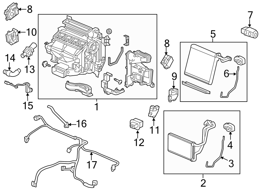 AIR CONDITIONER & HEATER. EVAPORATOR & HEATER COMPONENTS.