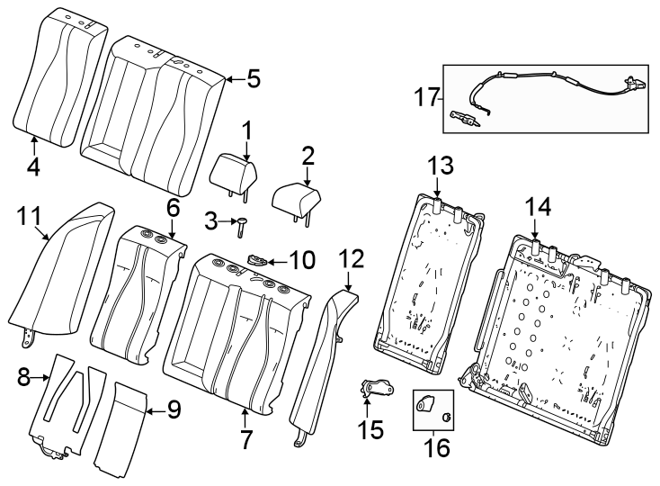 Seats & tracks. Rear seat components.