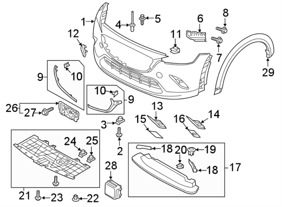 Diagram Front bumper & grille. Bumper & components. for your 2013 Mazda CX-5 2.0L SKYACTIV A/T AWD Grand Touring Sport Utility 