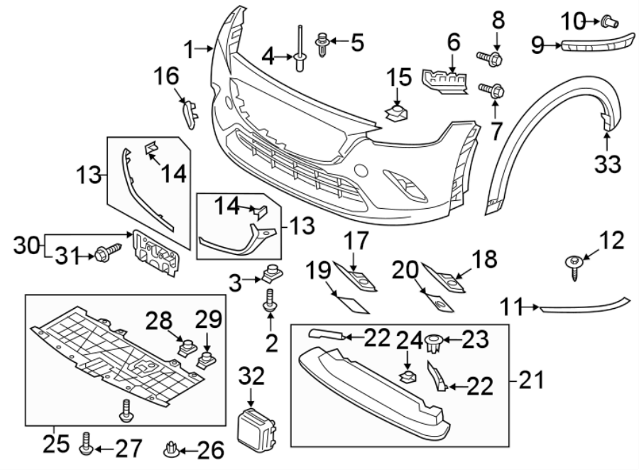 Diagram FRONT BUMPER & GRILLE. BUMPER & COMPONENTS. for your 2013 Mazda CX-5  Touring Sport Utility 