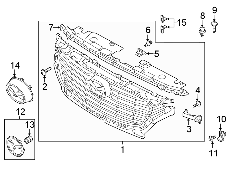 Diagram FRONT BUMPER & GRILLE. GRILLE & COMPONENTS. for your 2009 Mazda B4000   