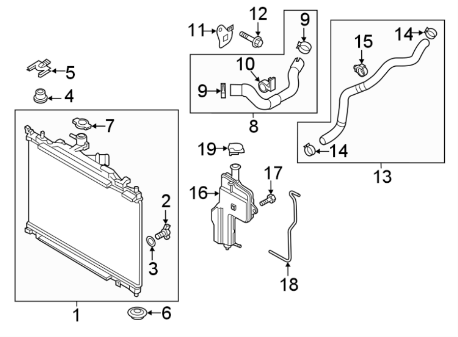 Diagram Radiator & components. for your Mazda