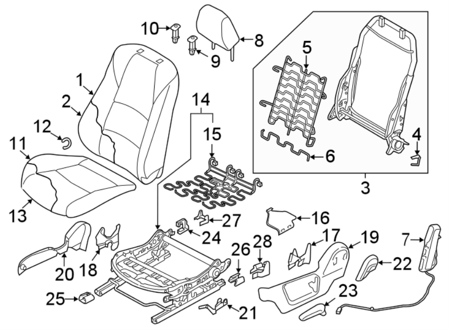 Diagram SEATS & TRACKS. FRONT SEAT COMPONENTS. for your 2021 Mazda CX-30   