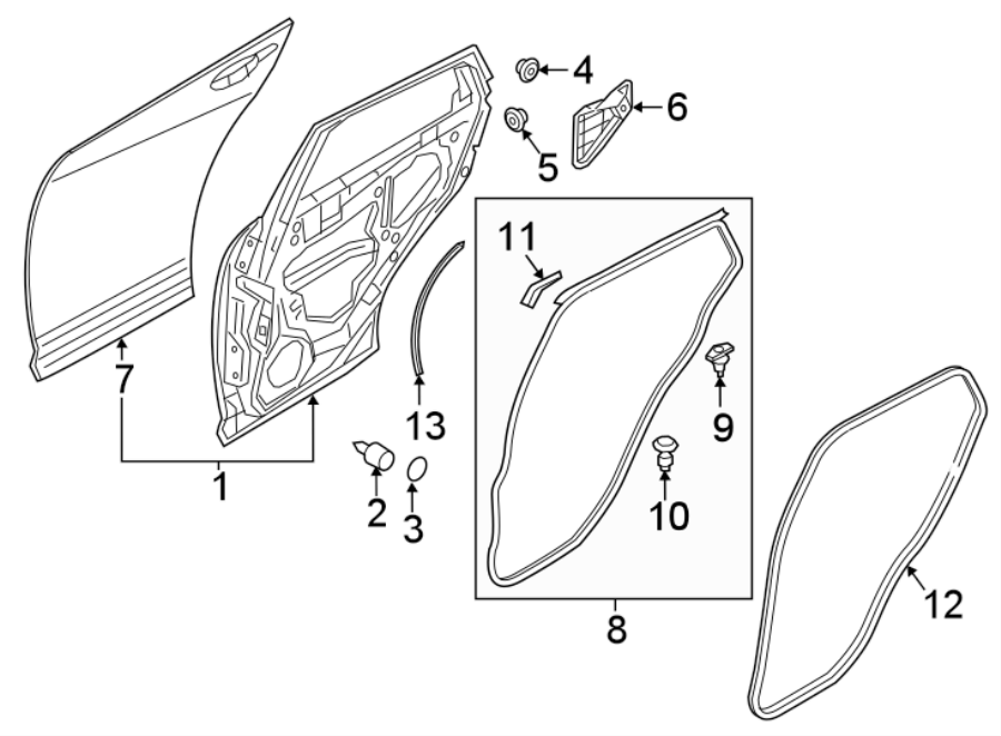 Diagram REAR DOOR. DOOR & COMPONENTS. for your Mazda