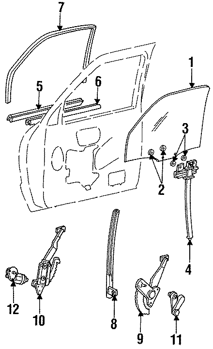 Diagram DOOR. GLASS & HARDWARE. for your Mazda B3000  