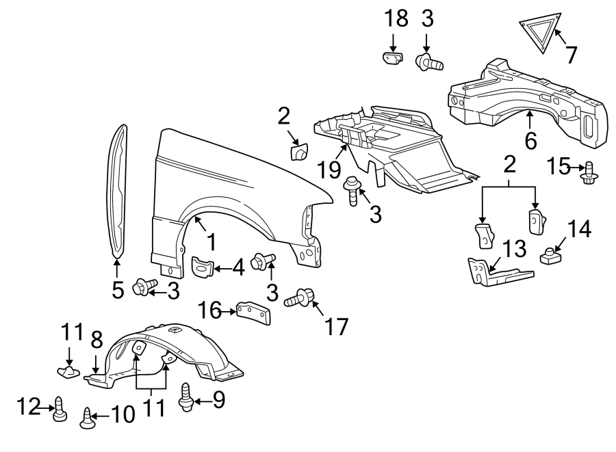 Diagram Fender & components. for your 2000 Mazda B2500 2.5L M/T SE Standard Cab Pickup Fleetside 