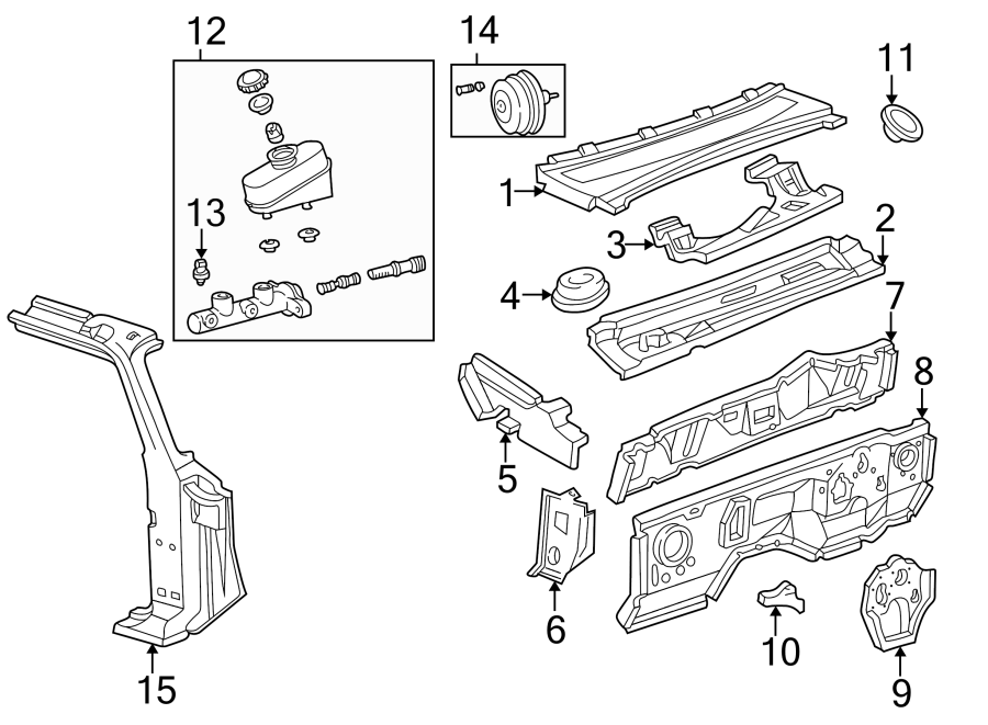 Diagram Components on dash panel. Cowl. Hinge pillar. for your Mazda B2500  