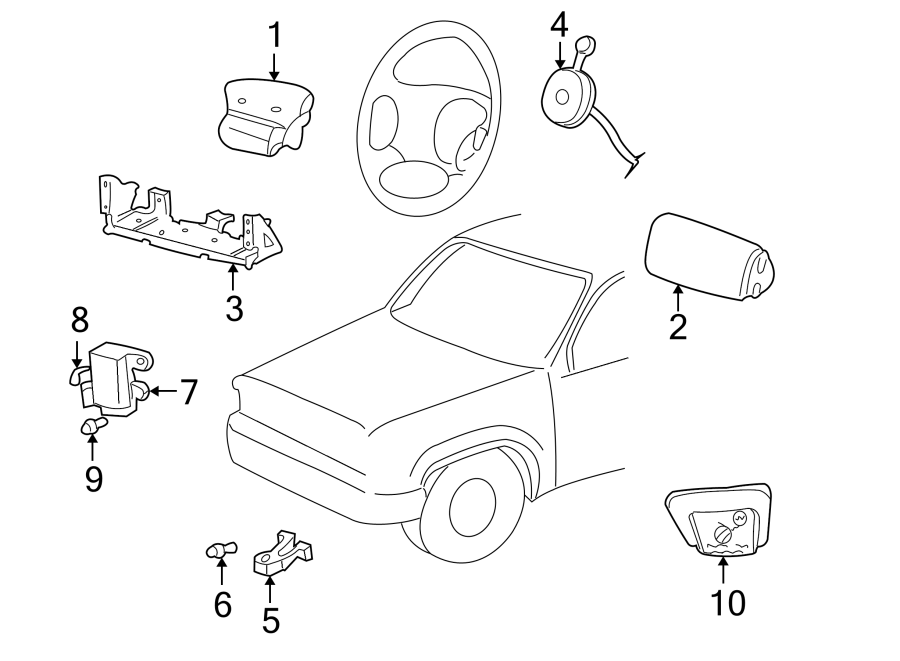 Diagram RESTRAINT SYSTEMS. AIR BAG COMPONENTS. for your 2000 Mazda B2500 2.5L M/T SX Standard Cab Pickup Fleetside 