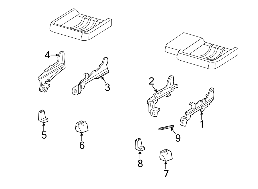 Diagram Seats & tracks. Tracks & components. for your 2000 Mazda B2500 2.5L M/T SE Extended Cab Pickup Fleetside 