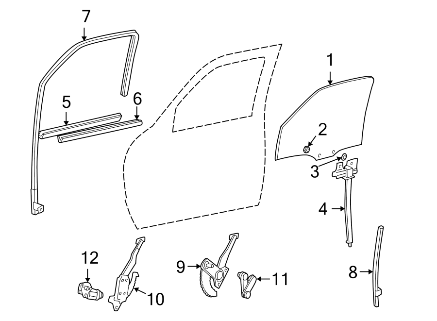 Diagram Front door. Glass & hardware. for your Mazda B3000  