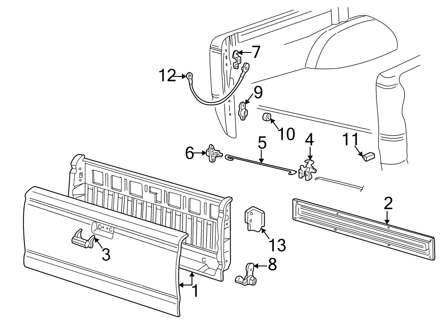 Diagram PICK UP BOX. TAIL GATE. for your 1998 Mazda B2500 2.5L M/T SE Extended Cab Pickup Fleetside 