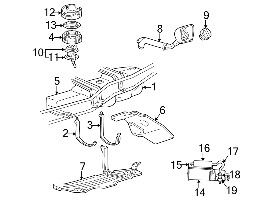 Diagram Pillars. Rocker & floor. Fuel system components. for your 2023 Mazda CX-5  2.5 S Carbon Edition Sport Utility 