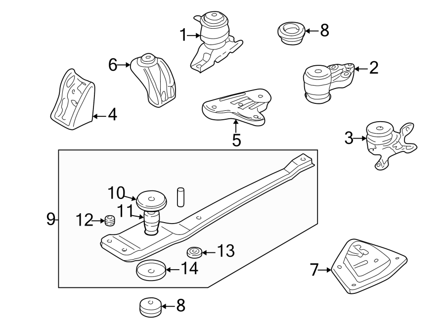 Diagram ENGINE / TRANSAXLE. ENGINE & TRANS MOUNTING. for your 1991 Mazda Navajo   