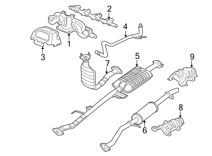 Diagram EXHAUST SYSTEM. EXHAUST COMPONENTS. MANIFOLD. for your 2020 Mazda CX-9   