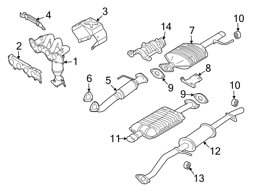 Diagram EXHAUST SYSTEM. EXHAUST COMPONENTS. MANIFOLD. for your Mazda Tribute  