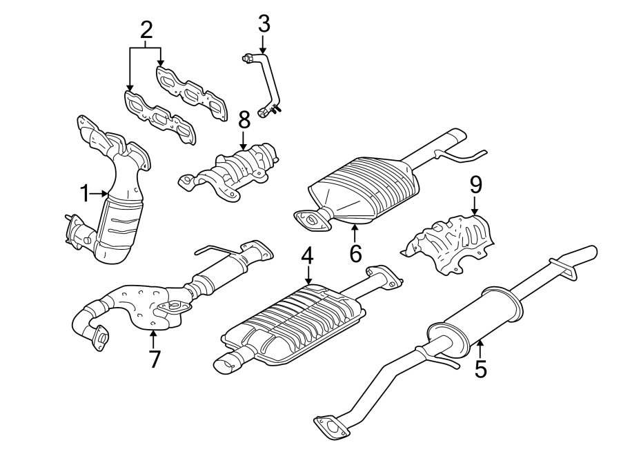 Diagram EXHAUST SYSTEM. EXHAUST COMPONENTS. MANIFOLD. for your 2001 Mazda Tribute   