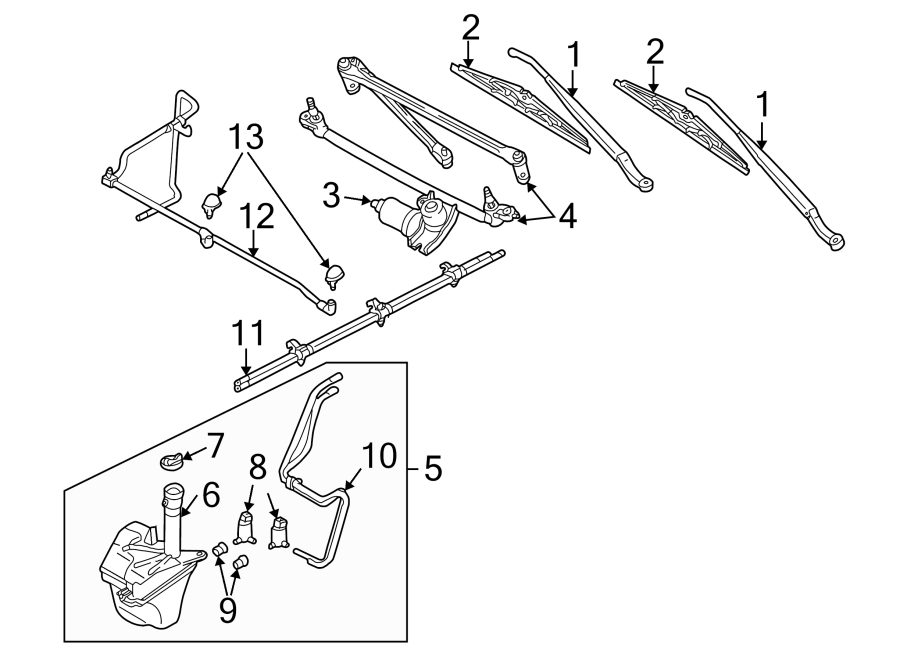 Diagram WIPER & WASHER COMPONENTS. for your Mazda Tribute  