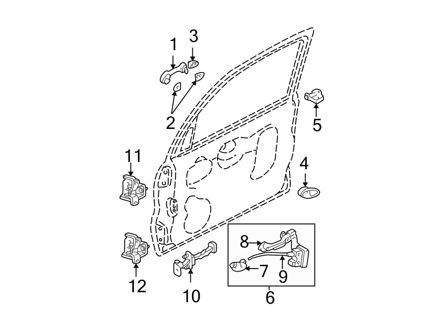 Diagram FRONT DOOR. LOCK & HARDWARE. for your 2000 Mazda MPV   