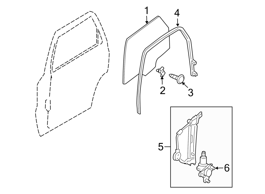 Diagram REAR DOOR. GLASS & HARDWARE. for your 2014 Mazda 5  Touring Mini Passenger Van 