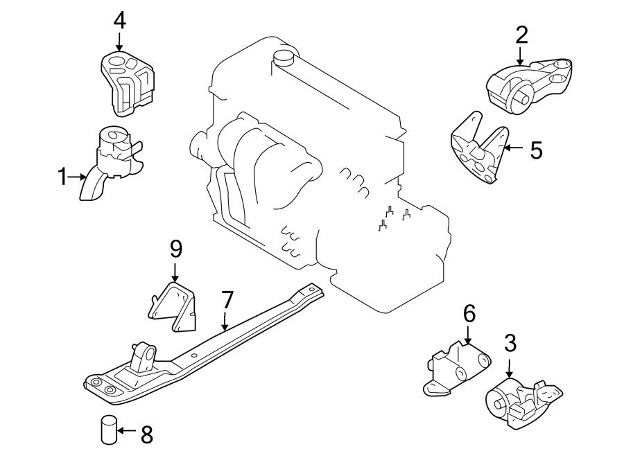 Diagram ENGINE / TRANSAXLE. ENGINE & TRANS MOUNTING. for your 2009 Mazda CX-7  Sport Sport Utility 