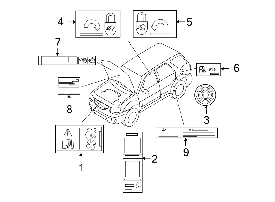 Diagram INFORMATION LABELS. for your Mazda