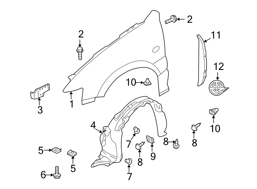 Diagram Exterior trim. Fender & components. for your 2012 Mazda MX-5 Miata  Sport Convertible 