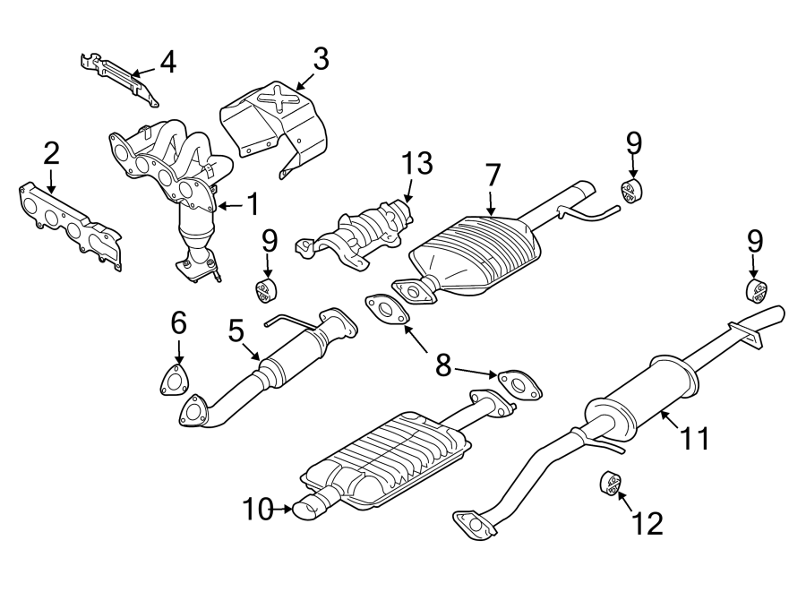 Diagram EXHAUST SYSTEM. EXHAUST COMPONENTS. MANIFOLD. for your Mazda Tribute  